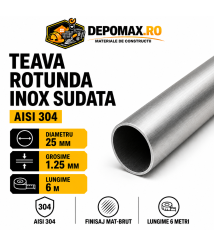 Teava rotunda inox sudata AISI 304, 25 x 1.25 mm, 6 metri Teava rotunda inox sudata AISI 304, 25 x 1.25 mm, 6 metri
